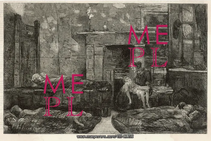 : Poverty in Bethnal Green - overcrowded attic room : Poverty in Bethnal Green - overcrowded attic room