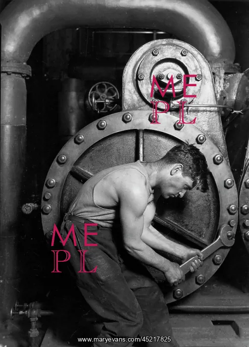 : Power house mechanic working on steam pump. ? : Power house mechanic working on steam pump. ?