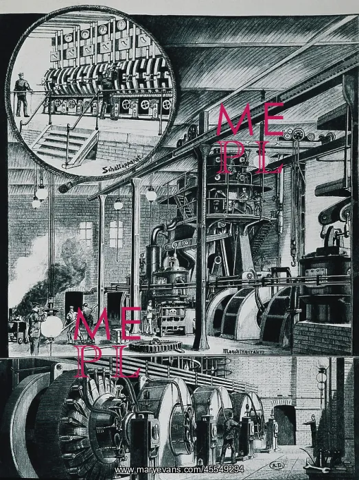 : Power station in Berlin, 19th century. Drawing : Power station in Berlin, 19th century. Drawing