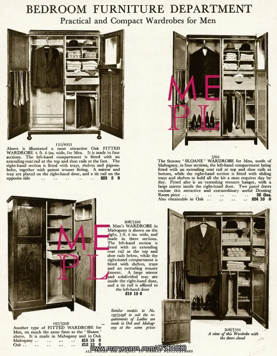 : Practical and compact wardrobes for men 1929 : Practical and compact wardrobes for men 1929