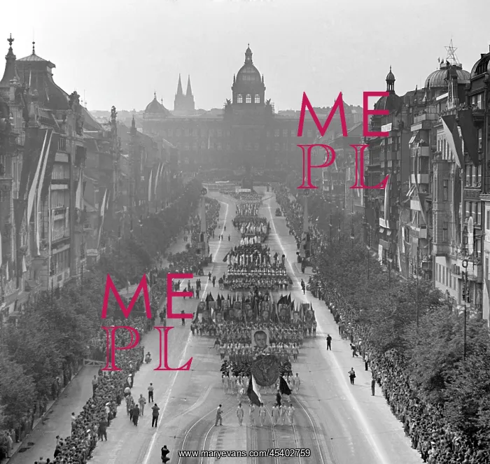 : Prague, 1955, procession at Wenceslas Square : Prague, 1955, procession at Wenceslas Square