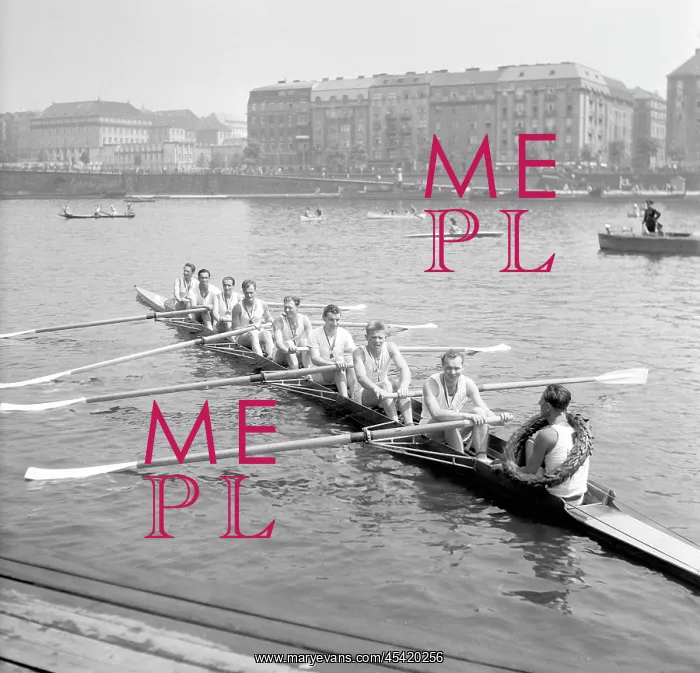 : Prague, Czechoslovakia 1947. Rowers after winning : Prague, Czechoslovakia 1947. Rowers after winning