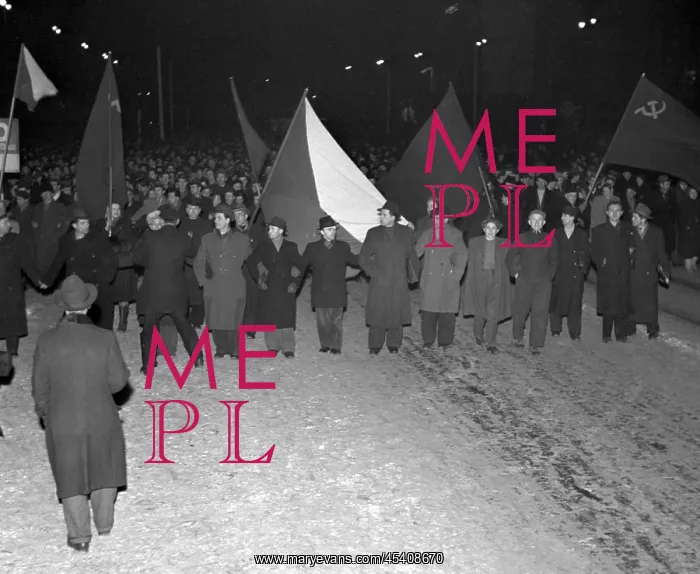  : Prague - February 1948, street with Soviet flags