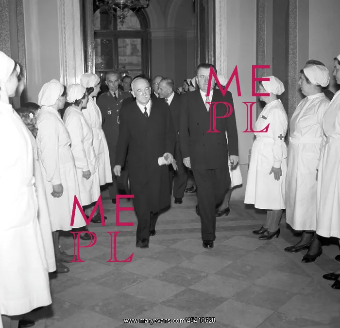 : Prague, President Edvard Benes walks with Prime : Prague, President Edvard Benes walks with Prime