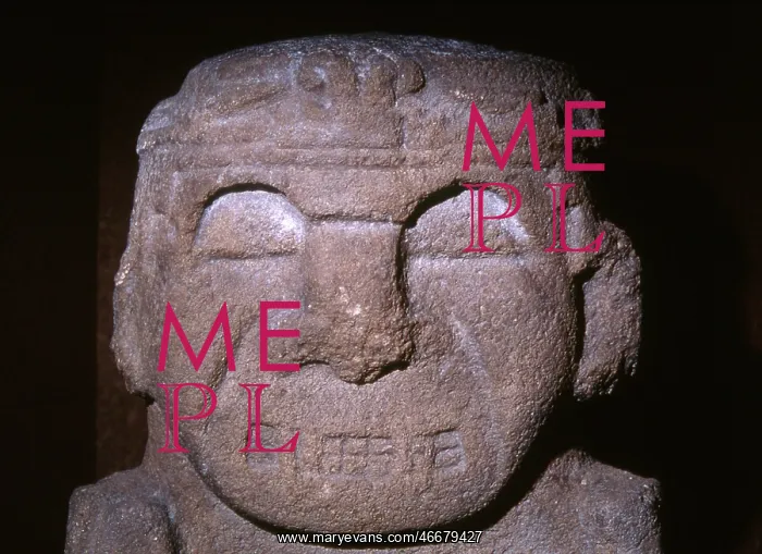 : Pre-Columbian carved stone head : Pre-Columbian carved stone head