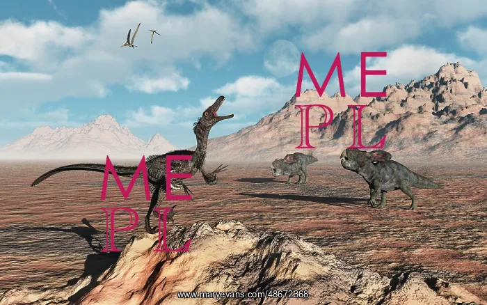 : A predatory Velociraptor stalking a pair of Protoceratops : A predatory Velociraptor stalking a pair of Protoceratops