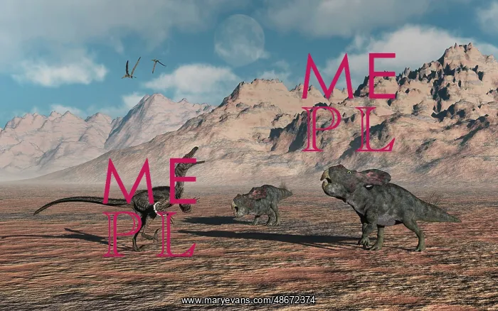 : A predatory Velociraptor stalking a pair of Protoceratops : A predatory Velociraptor stalking a pair of Protoceratops
