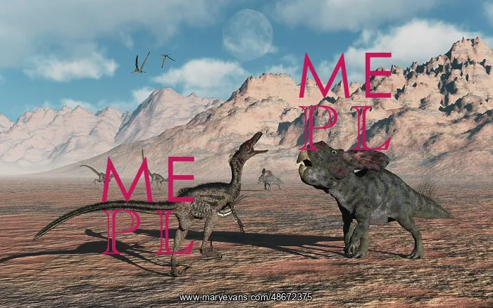: A predatory Velociraptor stalking a pair of Protoceratops : A predatory Velociraptor stalking a pair of Protoceratops