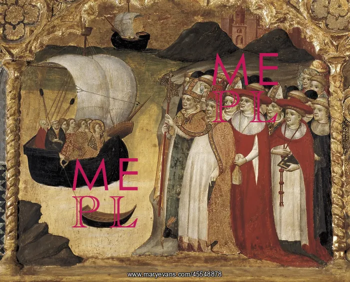 : Predella of st Ursula. The Pope Ciriacus meets : Predella of st Ursula. The Pope Ciriacus meets