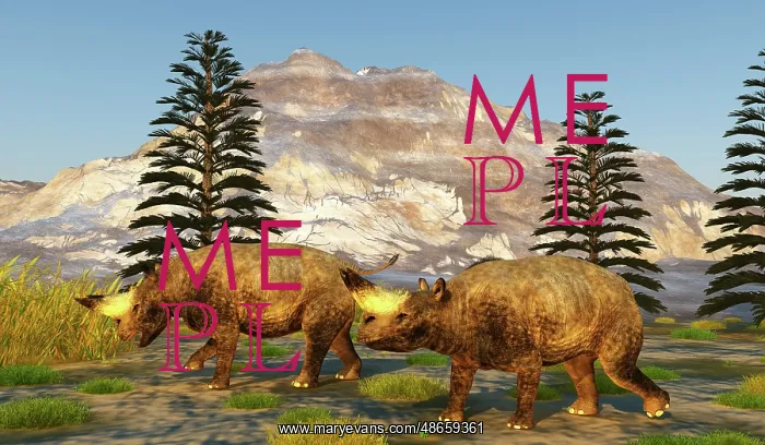  : Prehistoric Arsinoitherium mammals roaming among