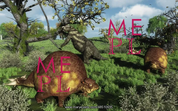 : Prehistoric glyptodonts graze on grassy plains An ? : Prehistoric glyptodonts graze on grassy plains An ?