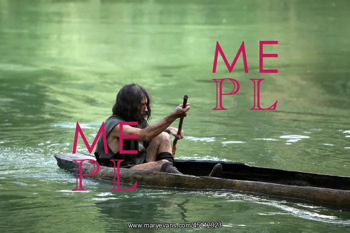 : Prehistoric man in a canoe : Prehistoric man in a canoe
