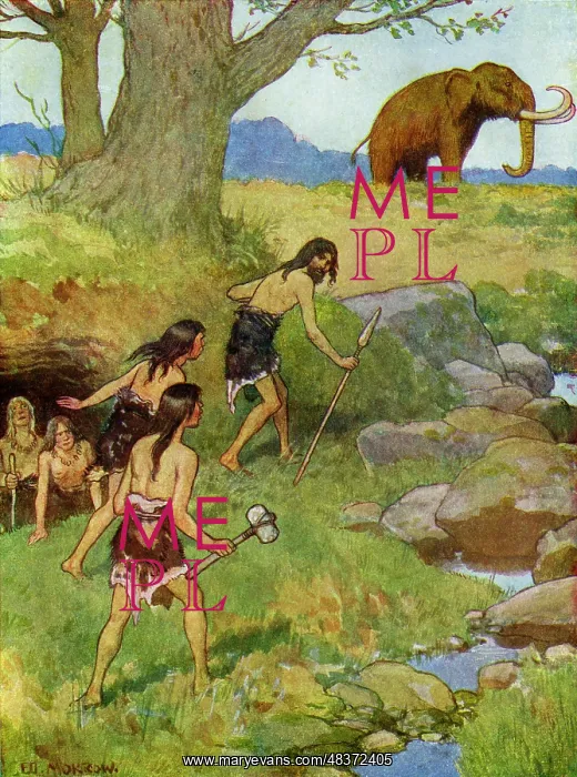: Prehistoric men hunting a mammoth in Britain : Prehistoric men hunting a mammoth in Britain