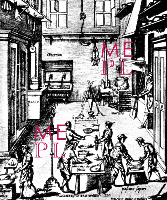 : Preparation of pasta in the kitchen of an Italian palace : Preparation of pasta in the kitchen of an Italian palace