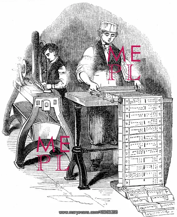 : Preparing punched cards for a Jacquard loom. Card : Preparing punched cards for a Jacquard loom. Card