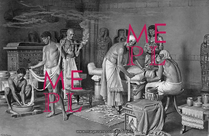 : Preparing a Royal Mummy for the Tomb by Matania : Preparing a Royal Mummy for the Tomb by Matania