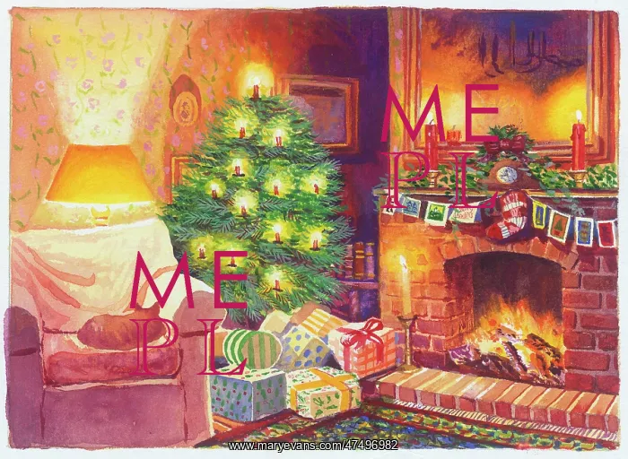 : Presents under Christmas tree and fireplace : Presents under Christmas tree and fireplace