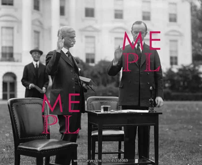 : President Calvin Coolidge taking an oath before : President Calvin Coolidge taking an oath before