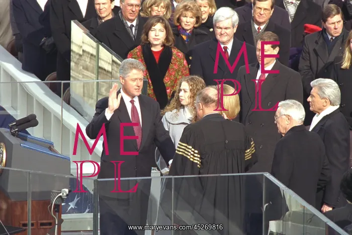 : President Bill Clinton being sworn in for his second term : President Bill Clinton being sworn in for his second term