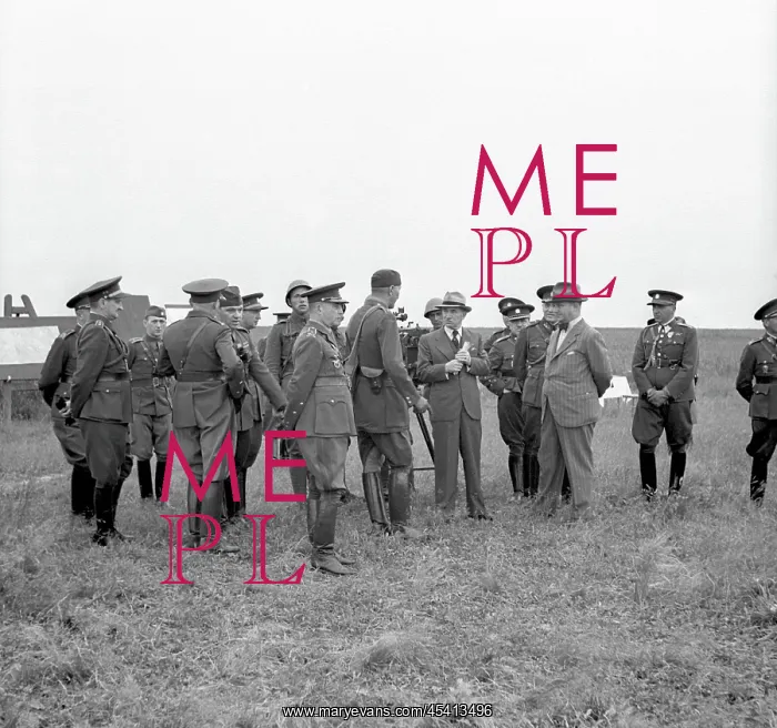: President Edvard Benes, with bow tie, during air raid drill : President Edvard Benes, with bow tie, during air raid drill