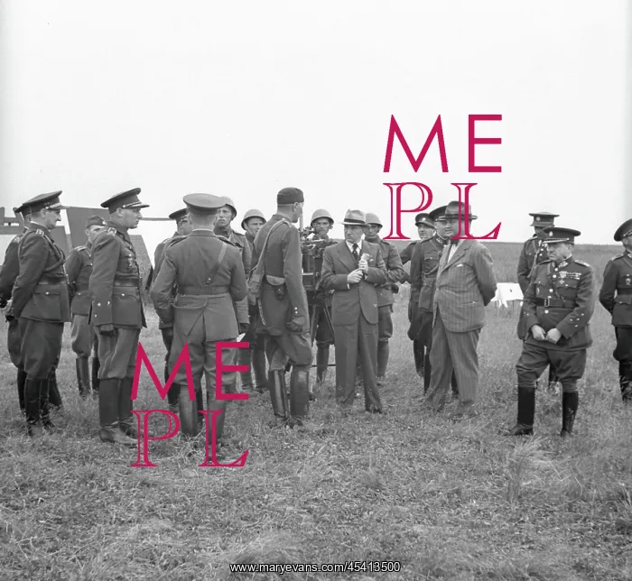: President Edvard Benes, with bow tie, during air raid drill : President Edvard Benes, with bow tie, during air raid drill