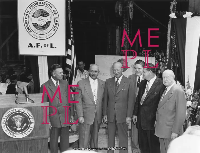 : President Eisenhower with George Meany (left of : President Eisenhower with George Meany (left of