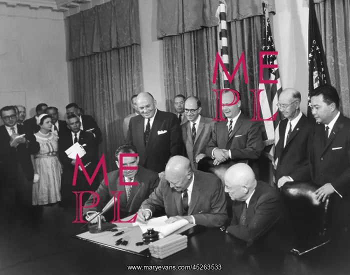 : President Eisenhower signing a proclamation formally : President Eisenhower signing a proclamation formally