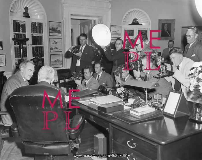 : President Harry Truman (back to camera) in the : President Harry Truman (back to camera) in the