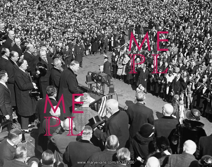 : President Herbert Hoover addresses a crowd during : President Herbert Hoover addresses a crowd during