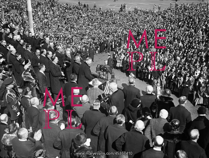 : President Herbert Hoover addresses a crowd during : President Herbert Hoover addresses a crowd during
