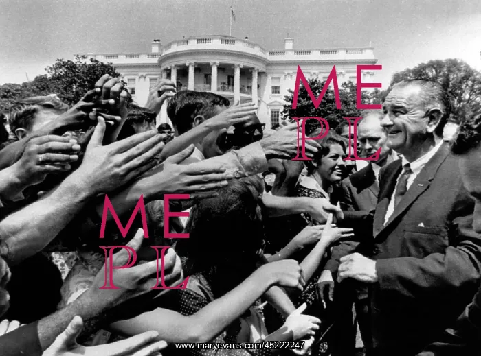 : President Lyndon B. Johnson greets part ? : President Lyndon B. Johnson greets part ?