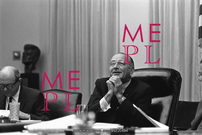 : President Lyndon Johnson in with a beatific ? : President Lyndon Johnson in with a beatific ?