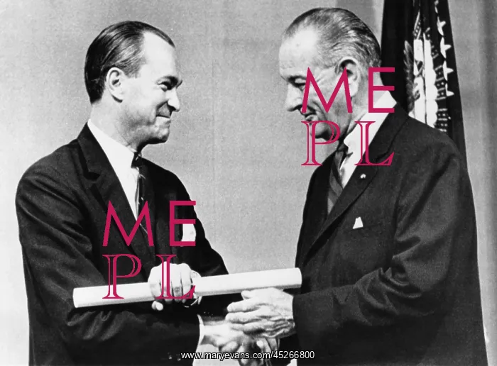: President Lyndon Johnson congratulates Richard : President Lyndon Johnson congratulates Richard
