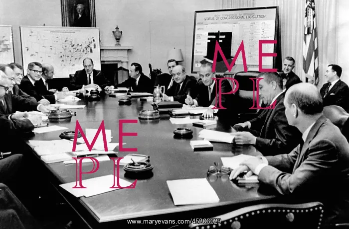 : President Lyndon Johnson meets with his ? : President Lyndon Johnson meets with his ?