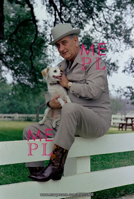: President Lyndon Johnson posing with Yuki ? : President Lyndon Johnson posing with Yuki ?