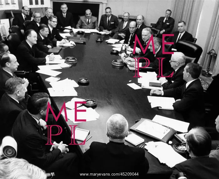 : President Lyndon Johnson's Cabinet meets. ? : President Lyndon Johnson's Cabinet meets. ?