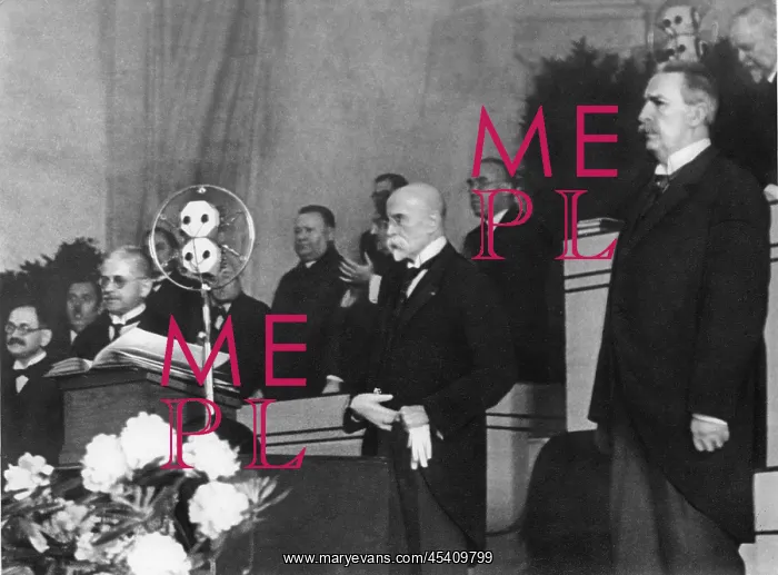 : President Masaryk during his speech at Prague Castle : President Masaryk during his speech at Prague Castle