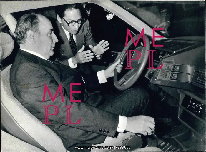 : President Mitterrand in BX Citroen at a car show : President Mitterrand in BX Citroen at a car show