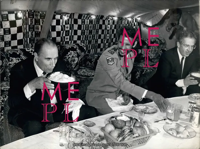 : President Mitterrand at a dinner with Lt Col Haidala : President Mitterrand at a dinner with Lt Col Haidala
