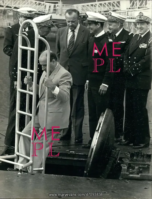 : President Mitterrand at submarine base, Long Island : President Mitterrand at submarine base, Long Island