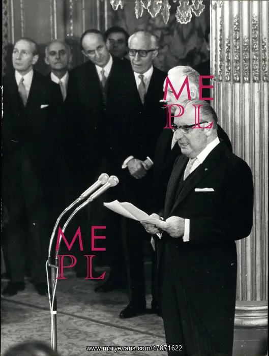 : President Pompidou speaking at Elysee Palace, Paris : President Pompidou speaking at Elysee Palace, Paris
