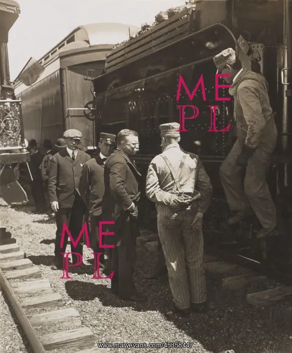 : President Theodore Roosevelt talking with railroad : President Theodore Roosevelt talking with railroad