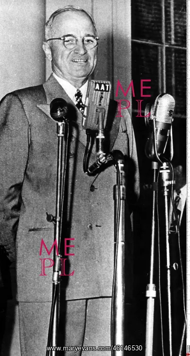 : President Truman speaking at a press conference : President Truman speaking at a press conference