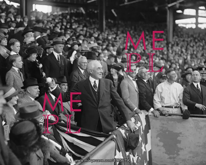 : President Warren Harding throwing out the first : President Warren Harding throwing out the first