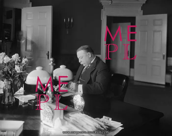: President William Howard Taft at his desk in the : President William Howard Taft at his desk in the