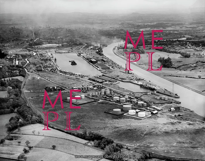 : Preston Docks and the city from the north-west, Preston, Lancashire : Preston Docks and the city from the north-west, Preston, Lancashire