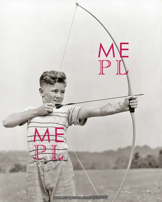 : Preteen Boy Aiming Bow and Arrow : Preteen Boy Aiming Bow and Arrow