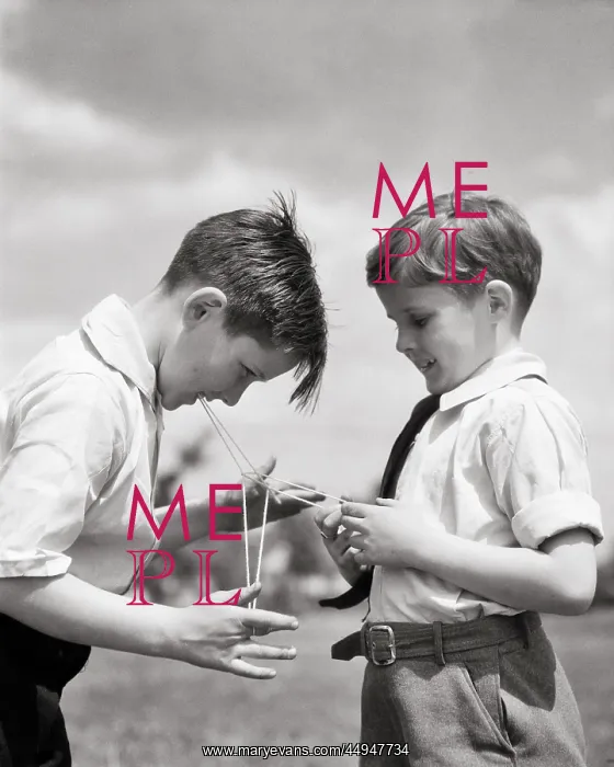 : Two Preteen Boys Playing with Loop of String Competing : Two Preteen Boys Playing with Loop of String Competing