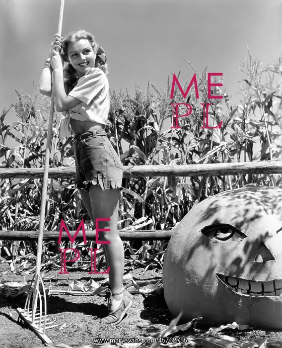 : Pretty farmer with her jack-o'-lantern : Pretty farmer with her jack-o'-lantern