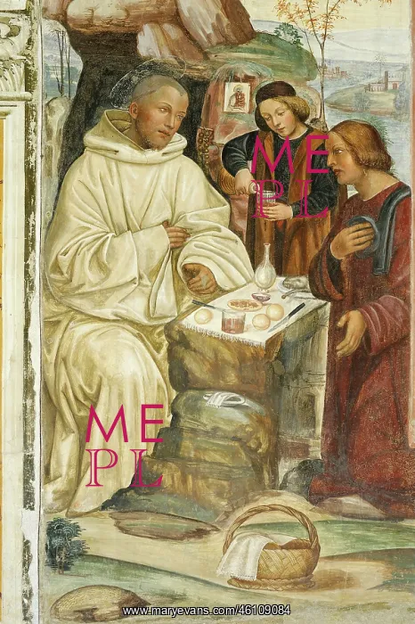 : A priest brings food on easter sunday to St. Benedict : A priest brings food on easter sunday to St. Benedict